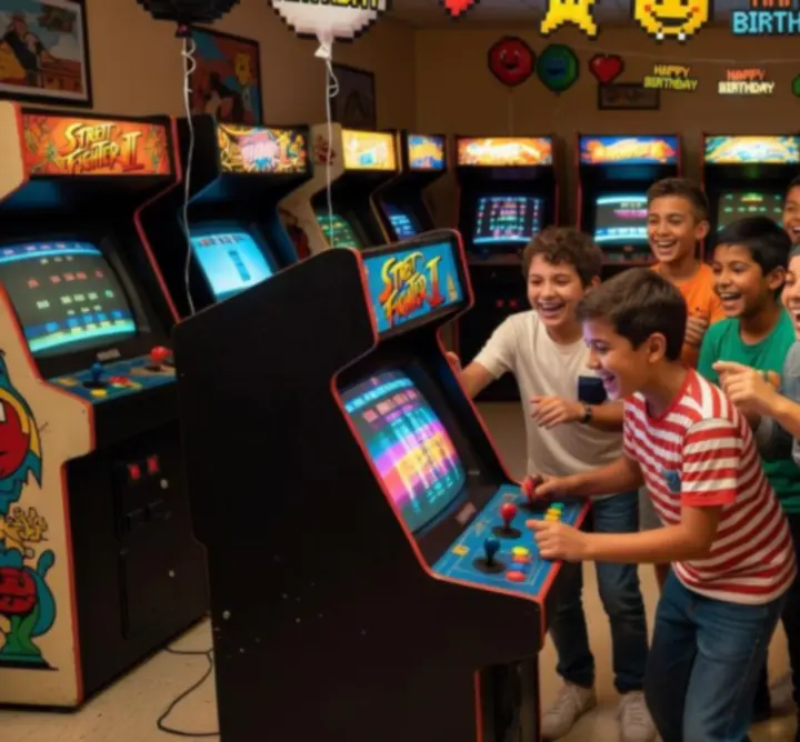 Urodzinowa impreza w stylu arcade z klasycznymi automatami
