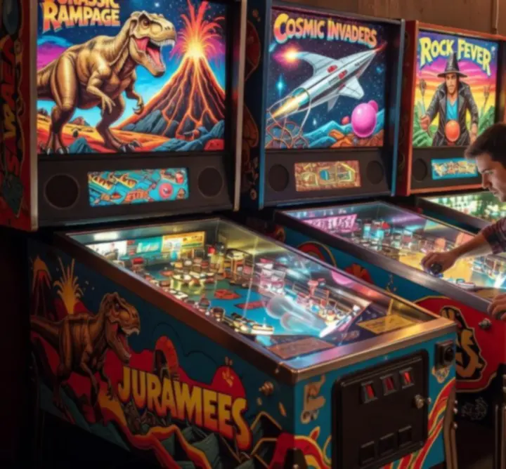 Retro pinball zone z klasycznymi flipperami