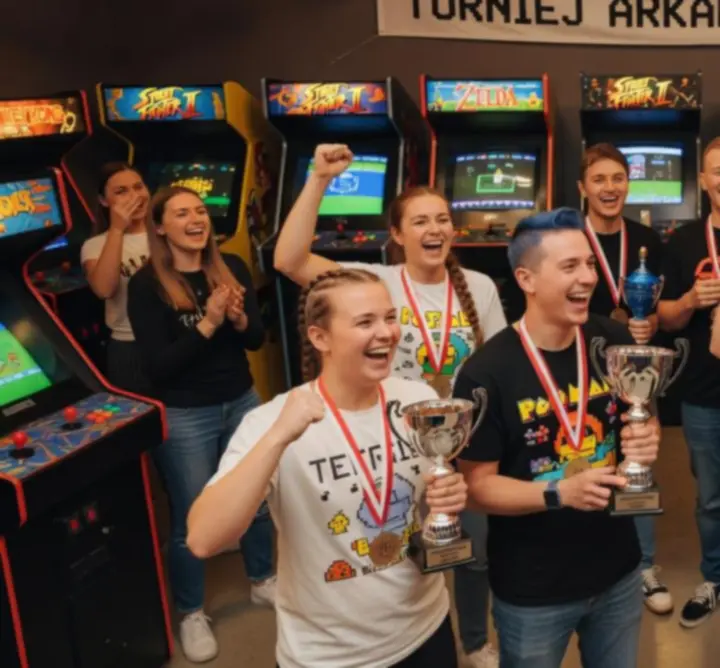 Prezentacja pucharu dla zwycięzcy turnieju arcade